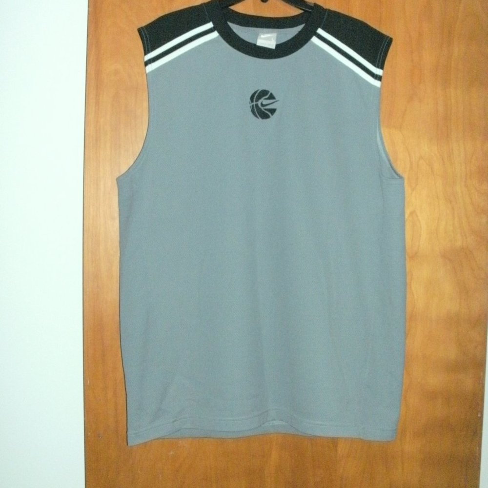 RETRO Nike Gray Black Embroidered Basketball Swoosh Logo Tank Top Shirt Jersey